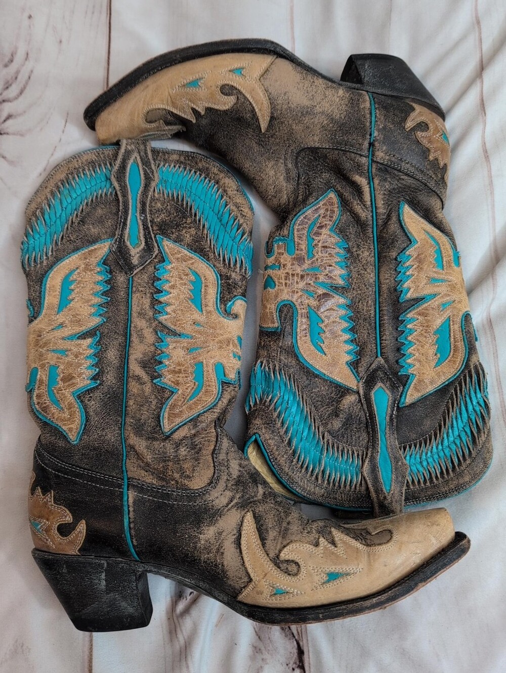 Corral R2289 Turquoise Eagle Overlay Leather Western Boots Women 9M Cowgirl